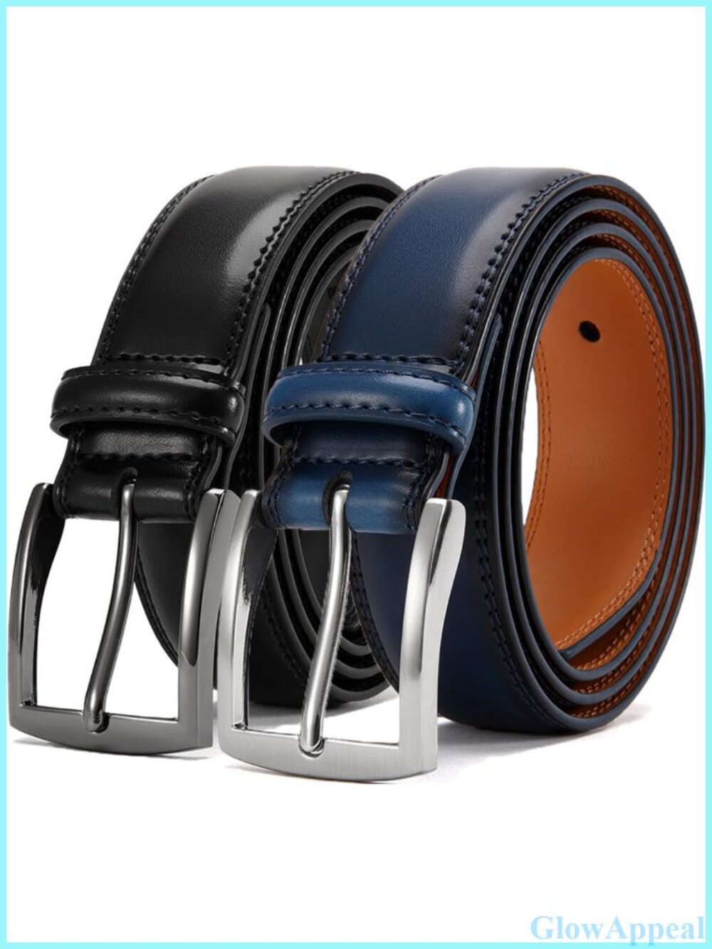 Genuine Leather Dress Belts 2 Pack Adjustable Prong Buckle